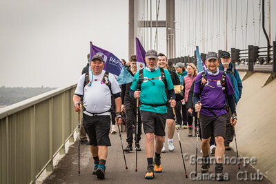 Three Dads Walking over the Humber Bridge
